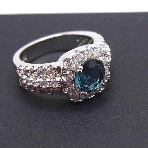 Stunning  2.5ctw Blue Sapphire / Diamond Halo Bridal Ring 925 Sterling Silver - Picture 9 of 16